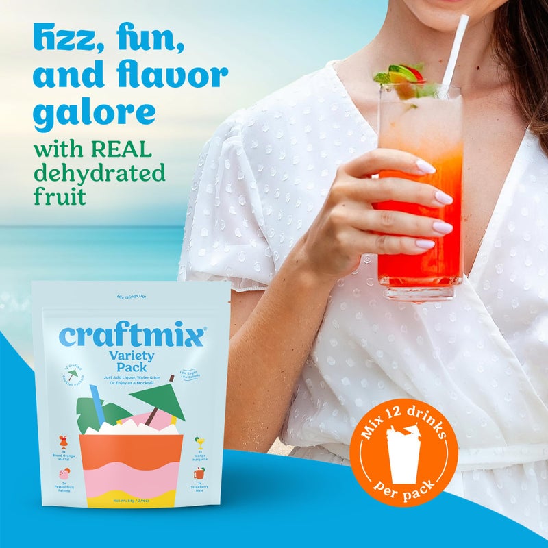 Craftmix Variety Pack Cocktail & Mocktail Drink Mixer, Skinny Mixes - Water Flavoring Packets - Made With Real Fruit - Vegan Low-Carb, Low-Sugar, Non-GMO, Dairy Free, Gluten Free, 12 Pack - Image 3